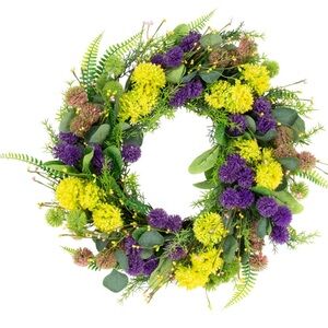 NWT Allium and Thistle Spring Wreath - 22" - Yellow/Purple Wreath